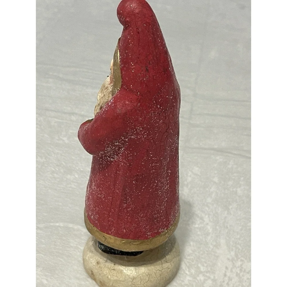 Vtg Santa Clause‎ Figure Glitter Tree Christmas Decoration Figurine Crackle